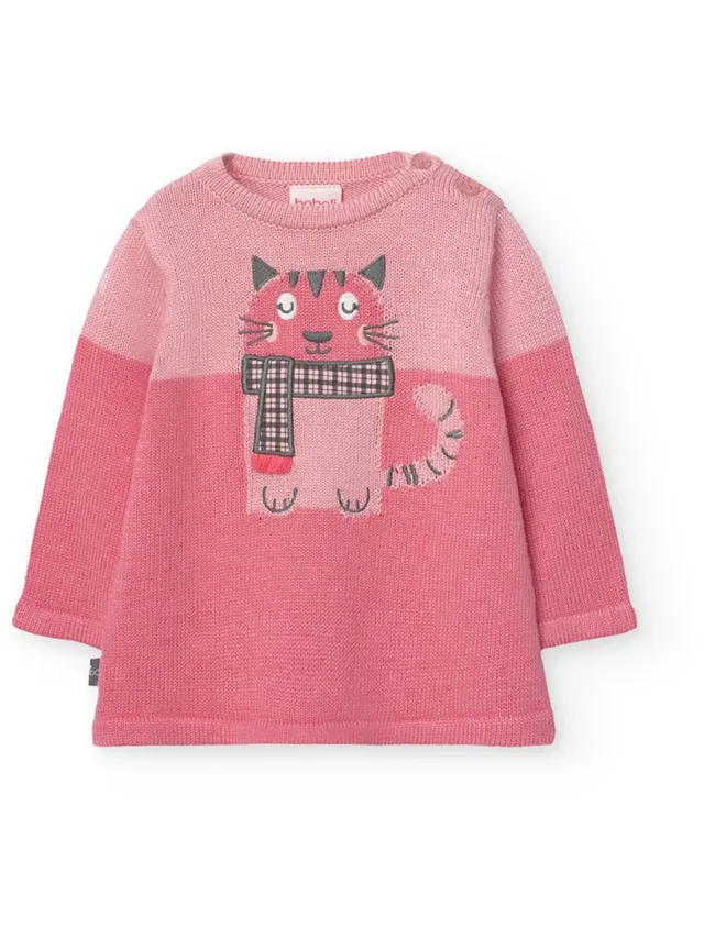 boboli Knitwear Lang Mouw Jurk Roze 6 Months Meisje Rose