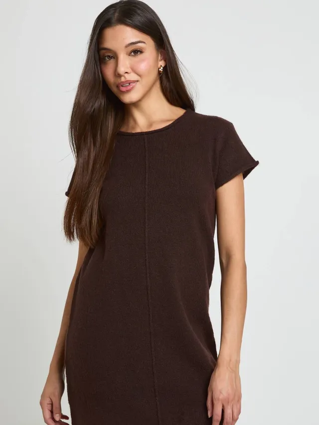 boohoo Dames Zachte Gebreide Mini-jurk Met Naaddetail Chocoladebruin