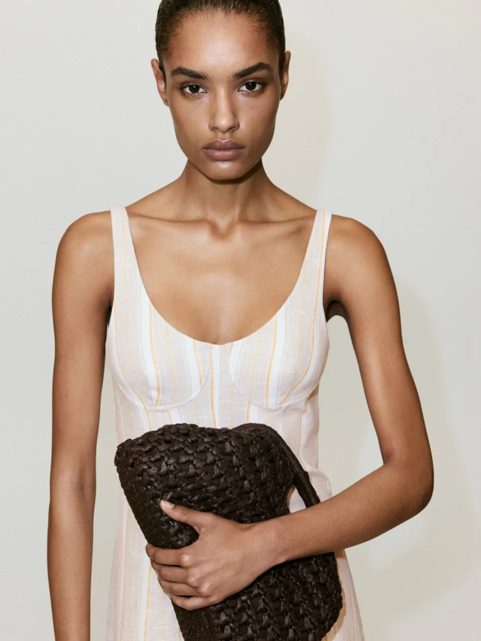 Mango gestreepte maxi zomerjurk met linnen - beige, foto 5