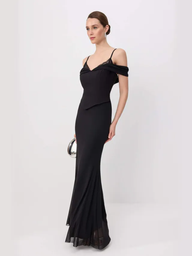 Trendyol TRENDYOLMİLLA Dames Zwart Effen Maxi Mouwloos Zeemeermin Avond & Gala Jurk