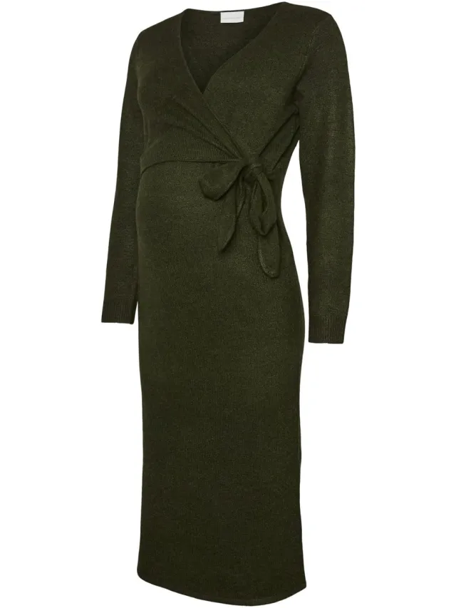 Mamalicious MLFIE TESS L/S KNIT MIDI DRESS 2F - Dames - Mini jurken Forest Night