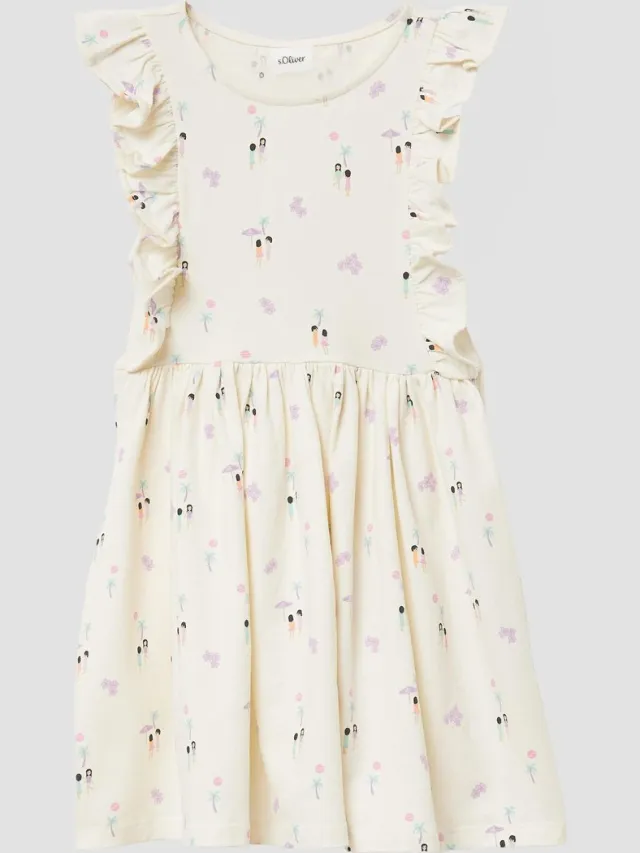 S.Oliver female - Korte jurk met print all-over en volantmouwen crème