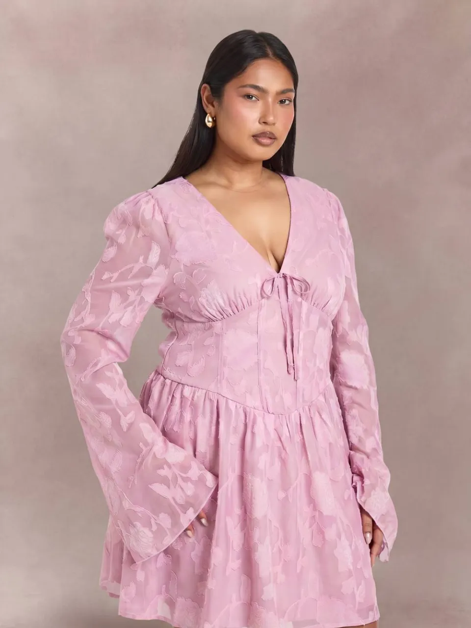 boohoo Dames Plus Jacquard Korset Detail Skater baby roze, foto 3