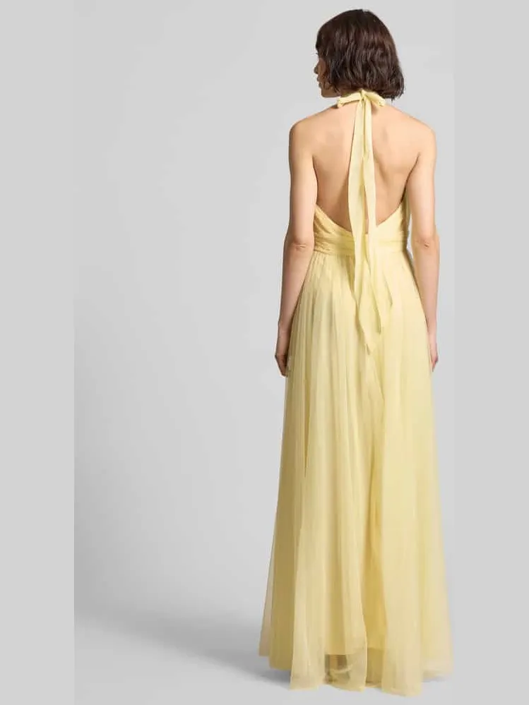 Lace & Beads halter-cocktailjurk met tailleband lichtgeel, foto 4