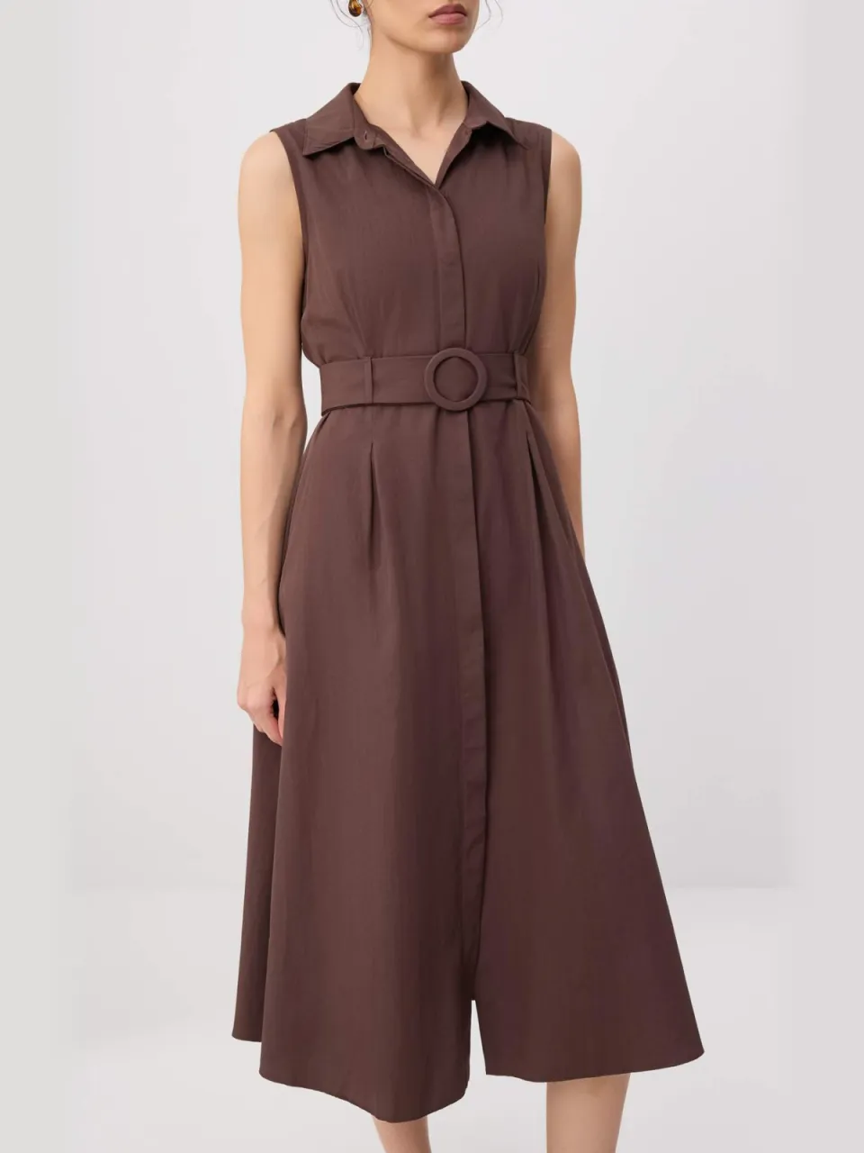 Trendyol TRENDYOLMİLLA Dames Bruin Effen Midi Mouwloos A-lijn Jurken