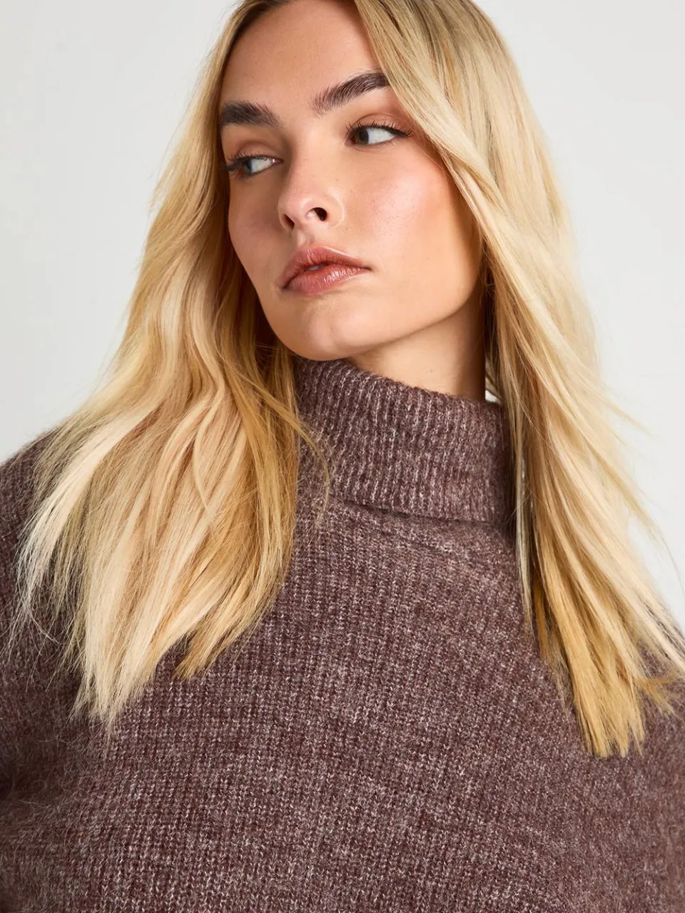 boohoo Dames Ingetrokken zoom Hoge Hals Gebreide Mini-jurk chocoladebruin, foto 4