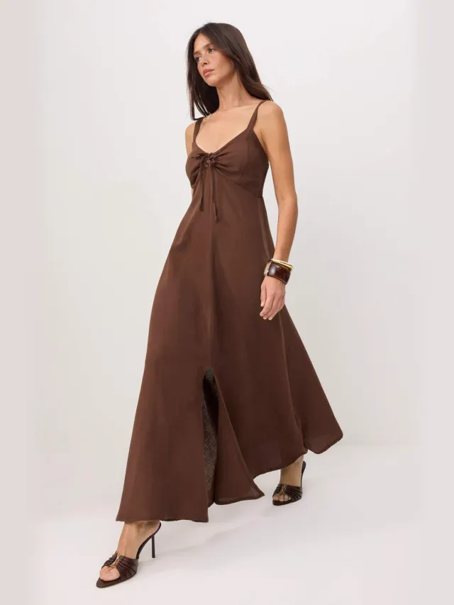 Trendyol TRENDYOLMİLLA Dames Bruin Bloemen Maxi Mouwloos A-lijn Jurken