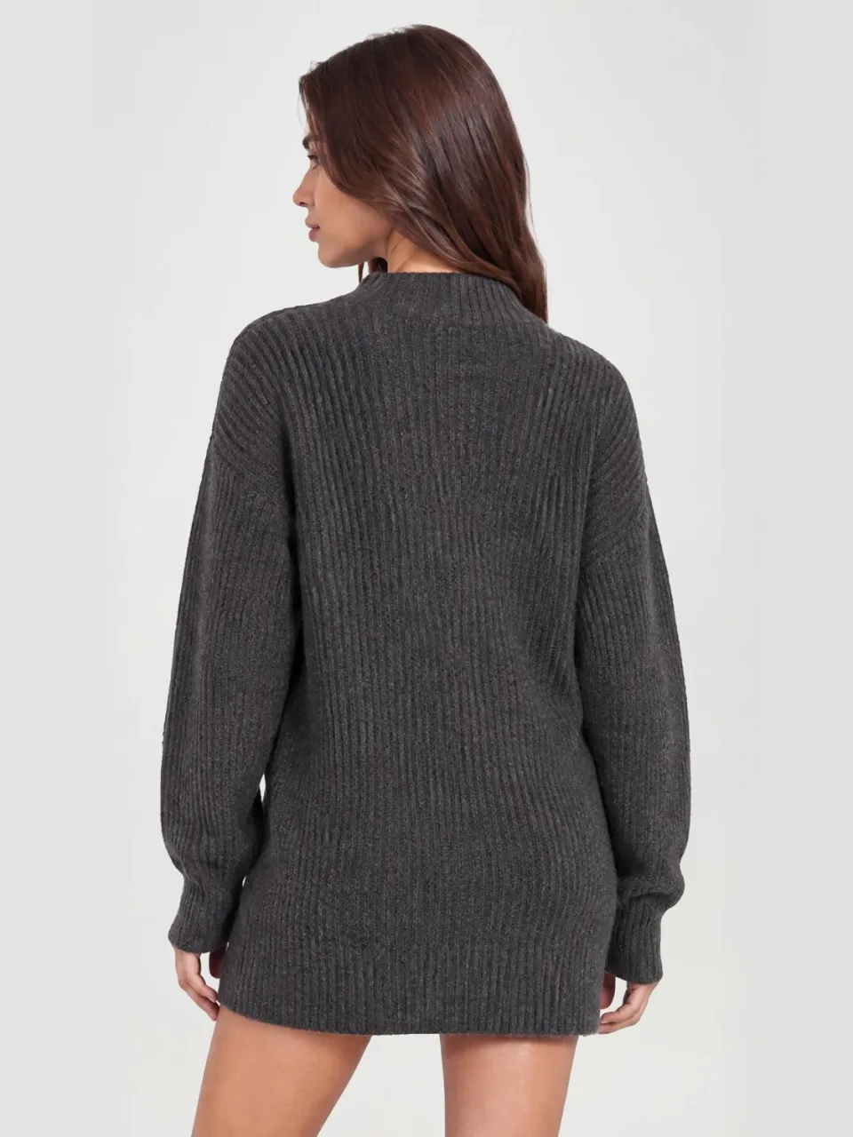boohoo Dames Zachte Gebreide Oversized Trui-jurk Met Ritskraag houtskool, foto 2
