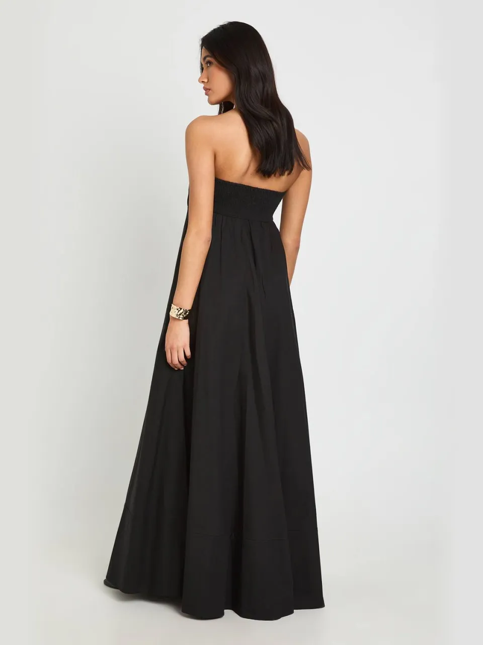 boohoo Dames Katoenen Poplin Maxi Jurk Met Gerimpelde Elastische Rug zwart, foto 3