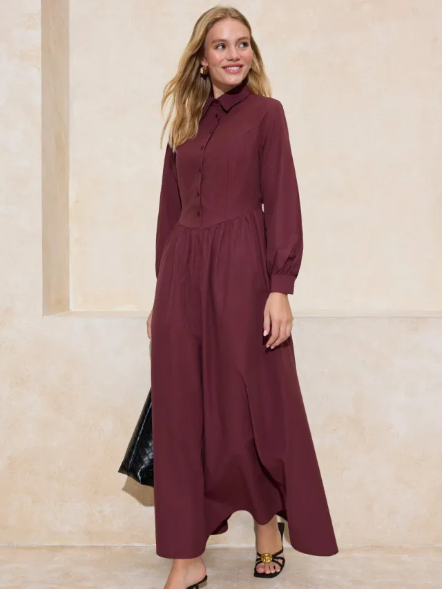 Turkishsouq Paarse platte maxi-jurk voor dames, casual/dagelijks, skaterjurk met hijab