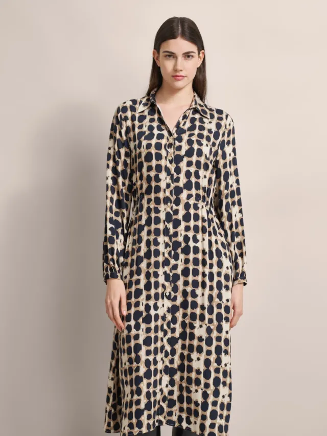 Bugatti Damen Blousejurk met licht gerimpelde taille Zwart