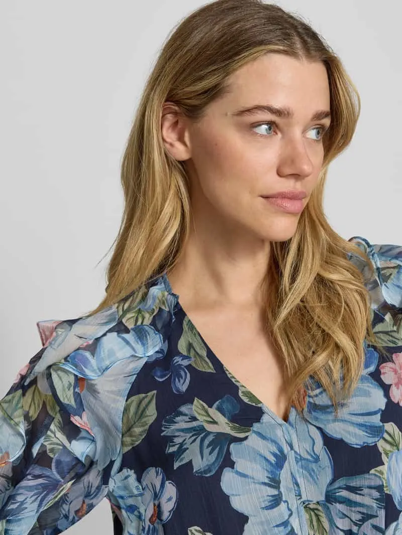 Oui maxi-jurk met ruches en knoopsluiting donkerblauw gemêleerd, foto 4
