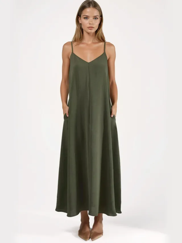 Hiccup A-Form Maxi Jurk Kaki