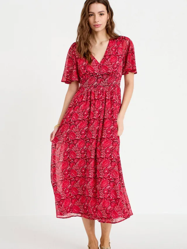 Cache Cache midi jurk V-hals rood/ zwart