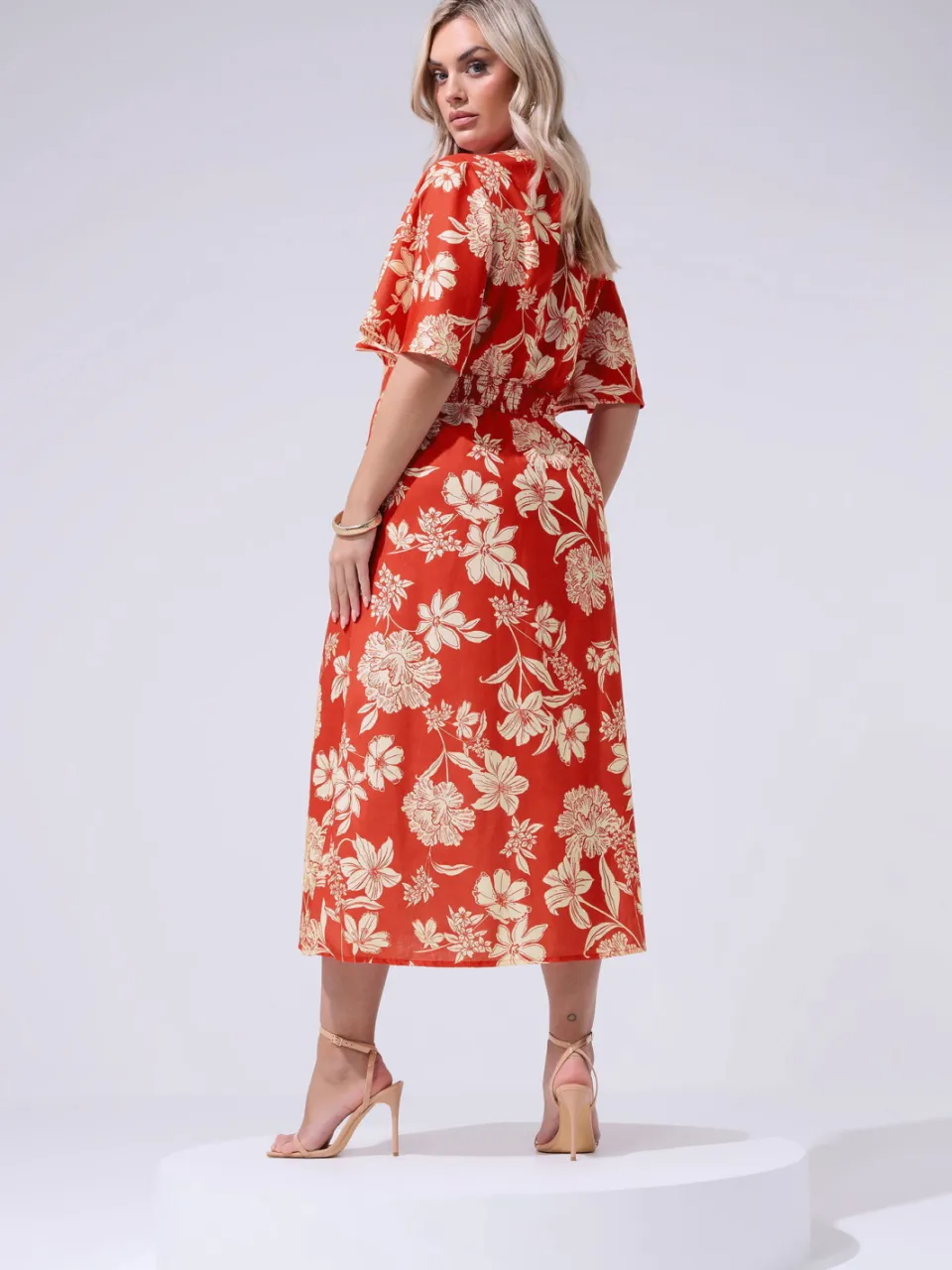Yours London Rode Wikkeljurk Met Bloemenprint En Linnen Look rood, foto 2