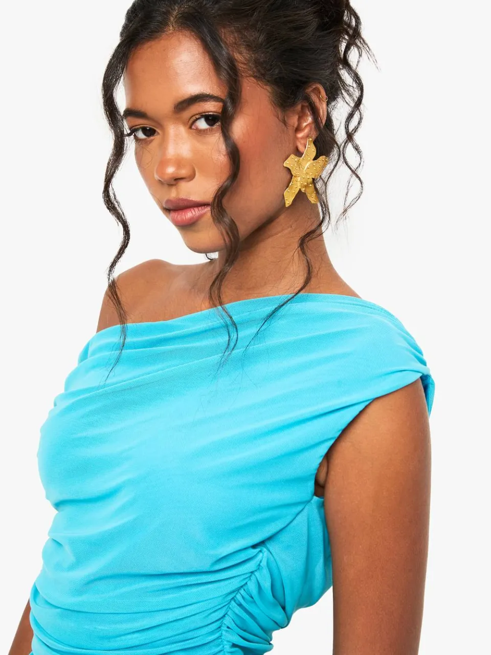 boohoo Dames Off The Shoulder Mesh Mini Dress aqua, foto 4