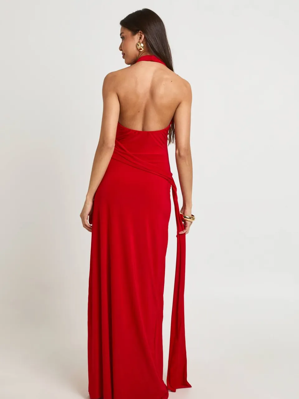 boohoo Dames Maxi Jurk Met Gedrapeerde Voorkant En Lage Rug rood, foto 2