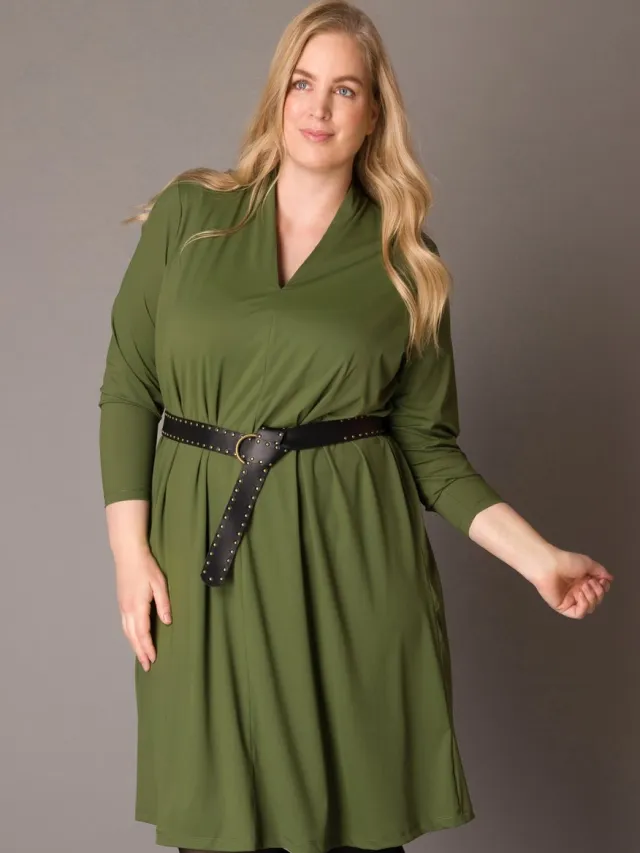Colletta jurk V hals Alijn Olive