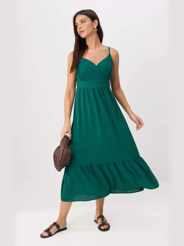 Trendyol TRENDYOLMİLLA Dames Groen Effen Midi Mouwloos Skater Jurken