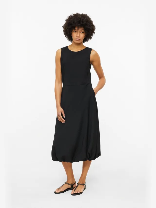 S.Oliver female - Midi-jurk van viscosemix met ballonzoom zwart