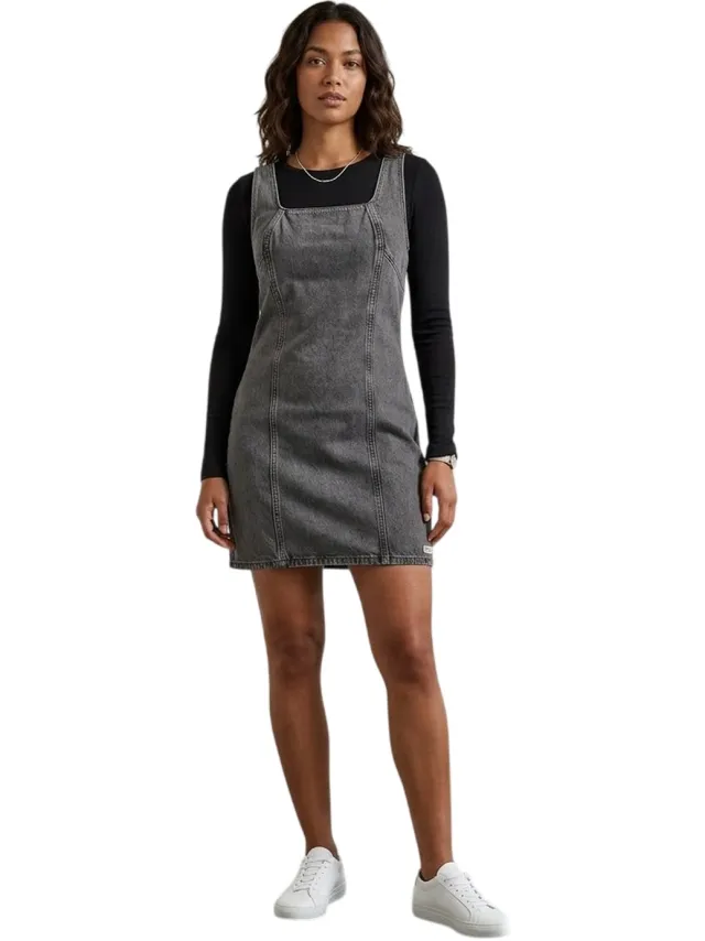 Calvin Klein Denim mini-jurk zonder mouwen met vierkante halslijn voor dames (Grijs)