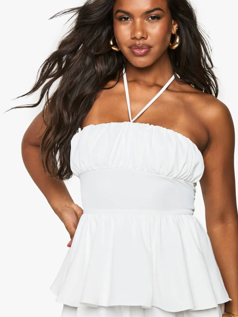 boohoo Dames Halterneck ruched borst skaterjurk wit, foto 4