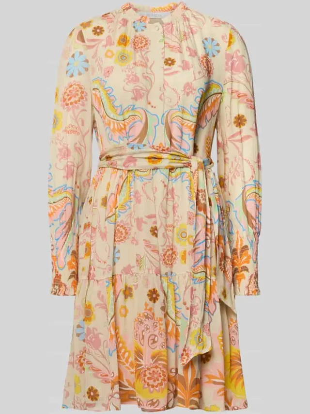 HERZENS Regular fit jurk met all-over bloemenprint zand, foto 2