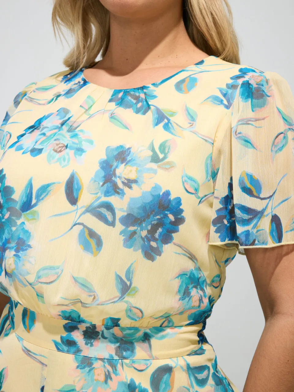 Yours London Gele Jurk Met Bloemenprint En Ruchezoom geel, foto 4