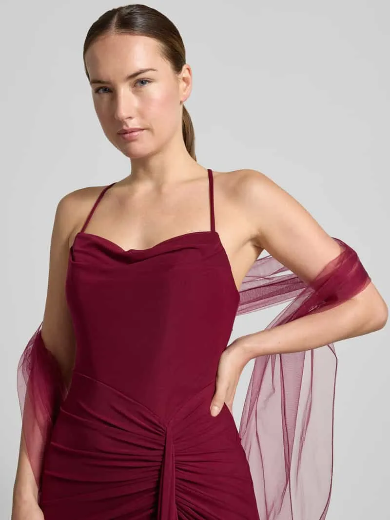 Mascara slim fit avondjurk met plooien bordeaux, foto 2