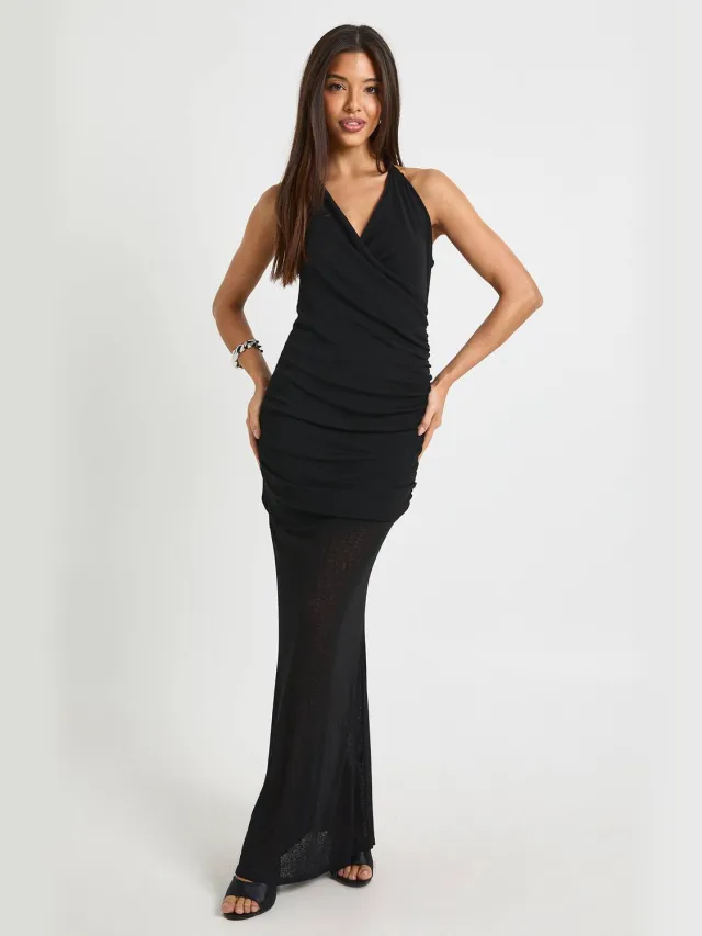 boohoo Dames Halterneck Cowl Maxi Jurk Zwart