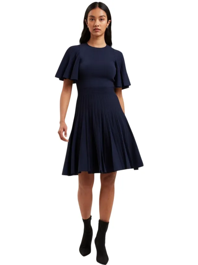 Ted Baker Gebreide ronde hals fladderjurk voor dames/dames (Marine) Marineblauw