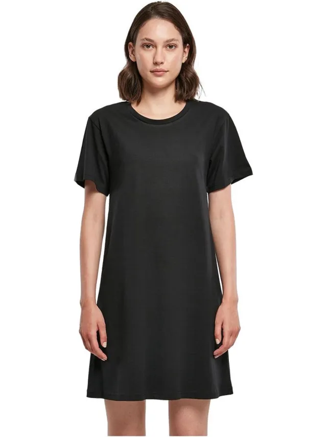 Build Your Brand Korte Mouwen Korte Jurk Zwart 4XL Vrouw Black