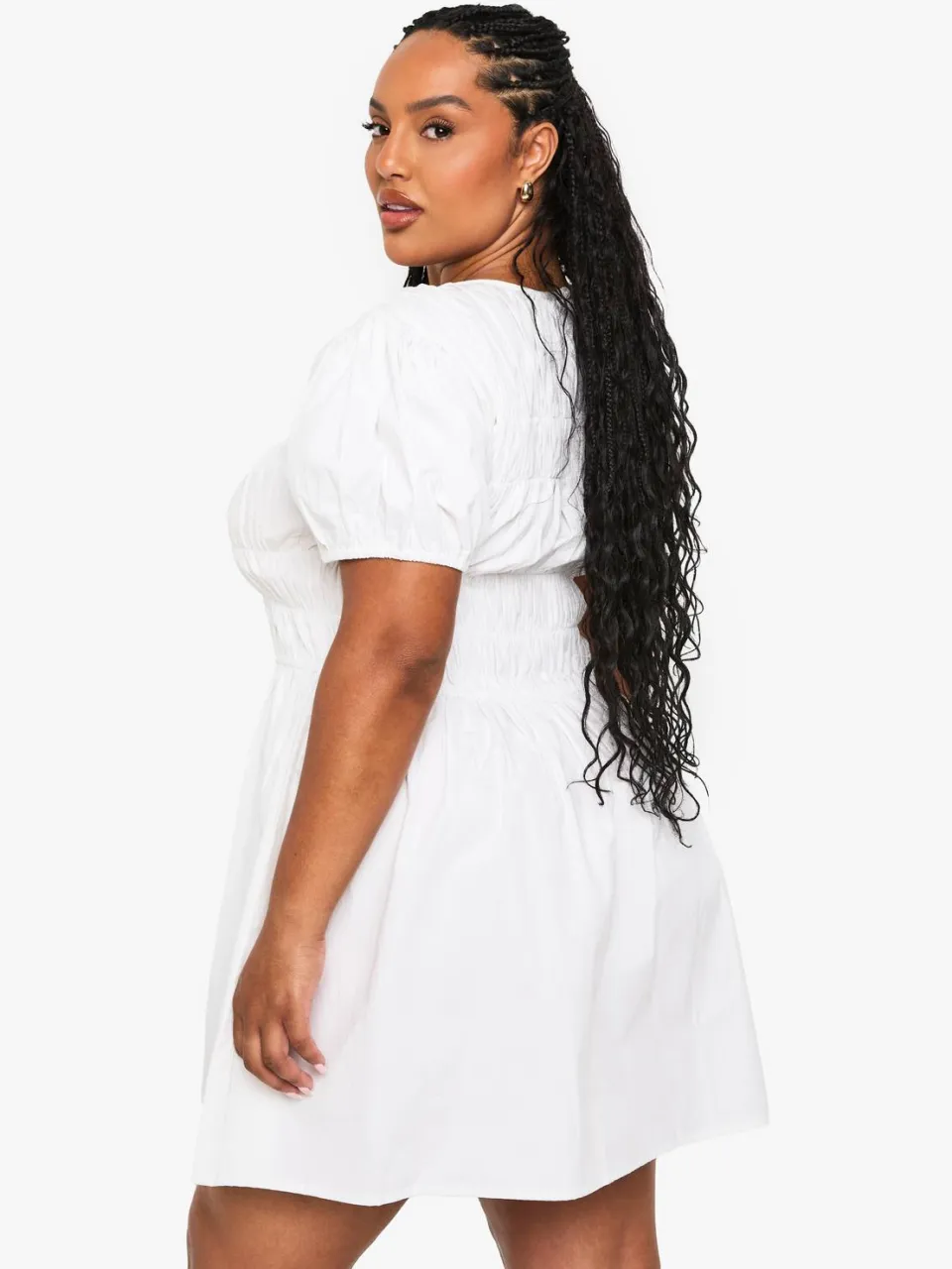 boohoo Dames Plus Cotton Shirred Skater Jurk wit, foto 2