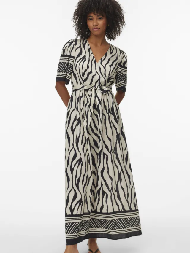 Vero Moda maxi jurk met zebraprint ecru Ecru / zwart