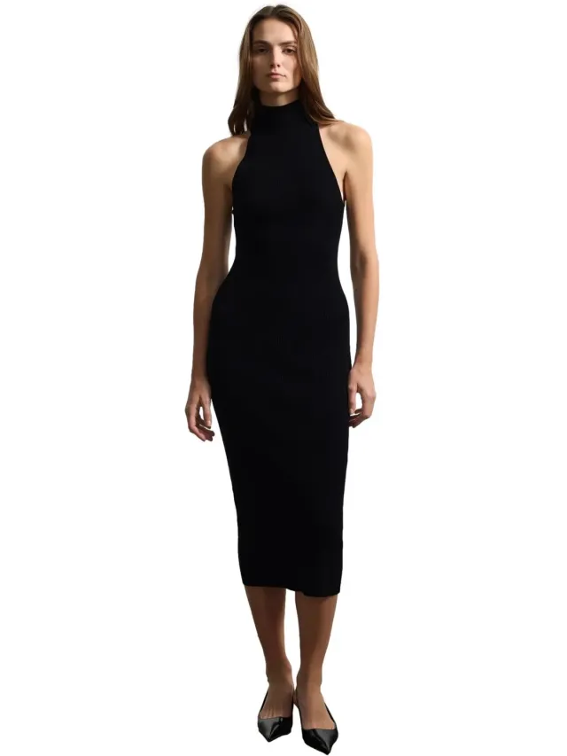Stefanel Maxi-jurk met hoge hals Stefanel Zwart