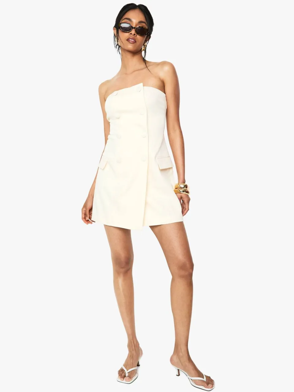 boohoo Dames Dubbelgeknoopte bandeau getailleerde mini-jurk ivoor, foto 3