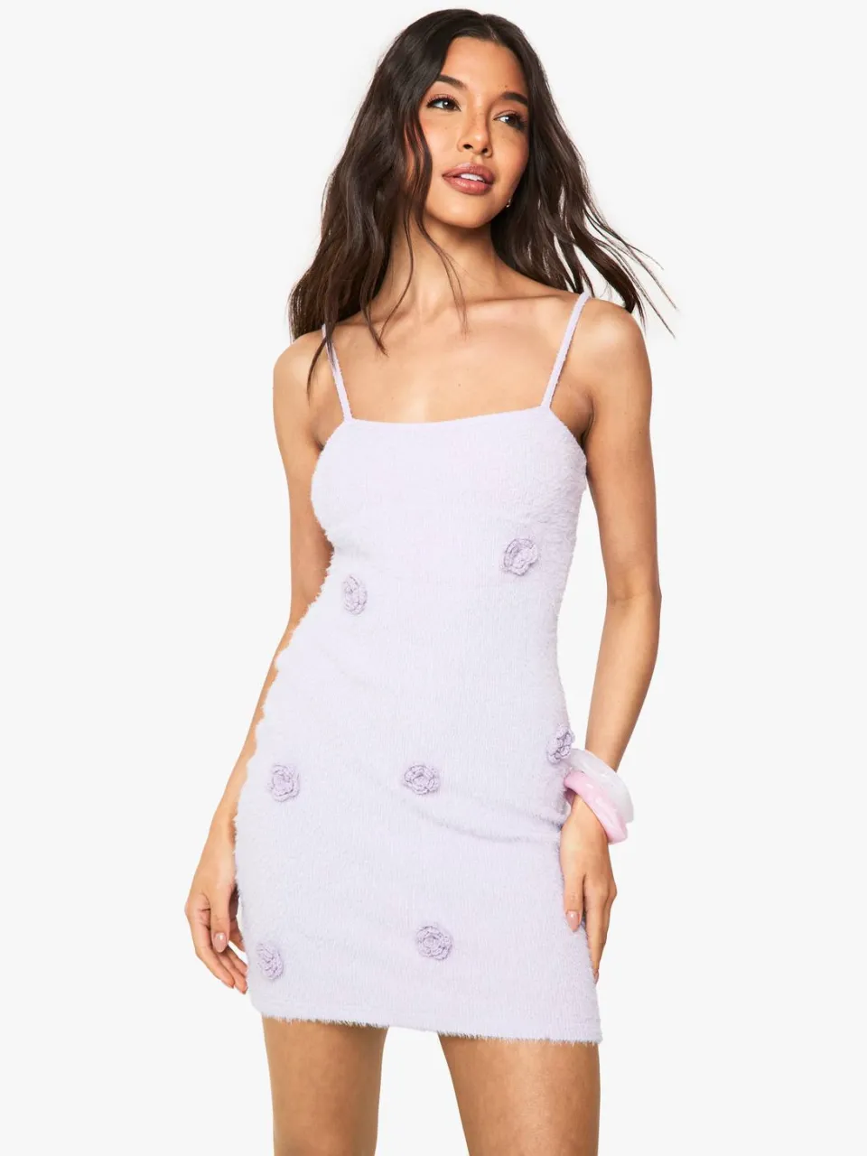 boohoo Dames Gebreide minijurk met bloemendetail (haakwerk) lila, foto 4