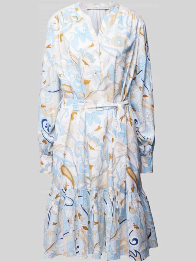 HERZENS Knie-lange jurk van mix van linnen en viscose blauw, foto 2