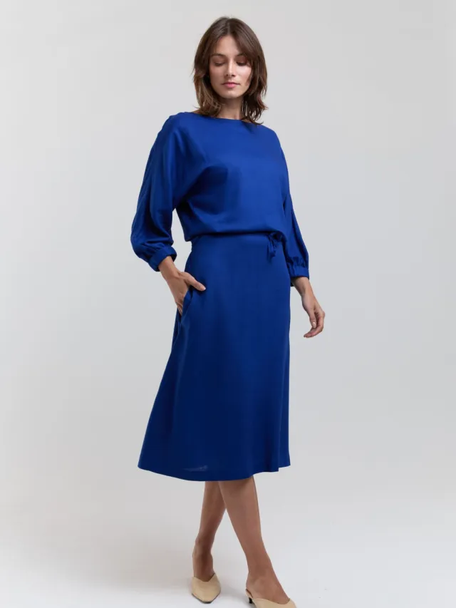 AYANI dames vegan Midi Jurk Andrea Oceaanblauw Donkerblauw