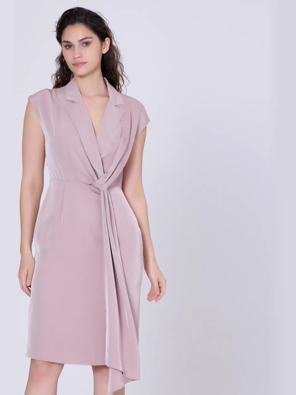 Smart & Joy Mat satijnen asymmetrische gedrapeerde paneeljurk roze, foto 2