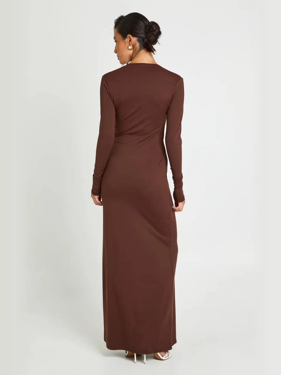 boohoo Dames Basic Supersoft Vierkante Hals Lange Mouw Maxi Jurk chocoladebruin, foto 3
