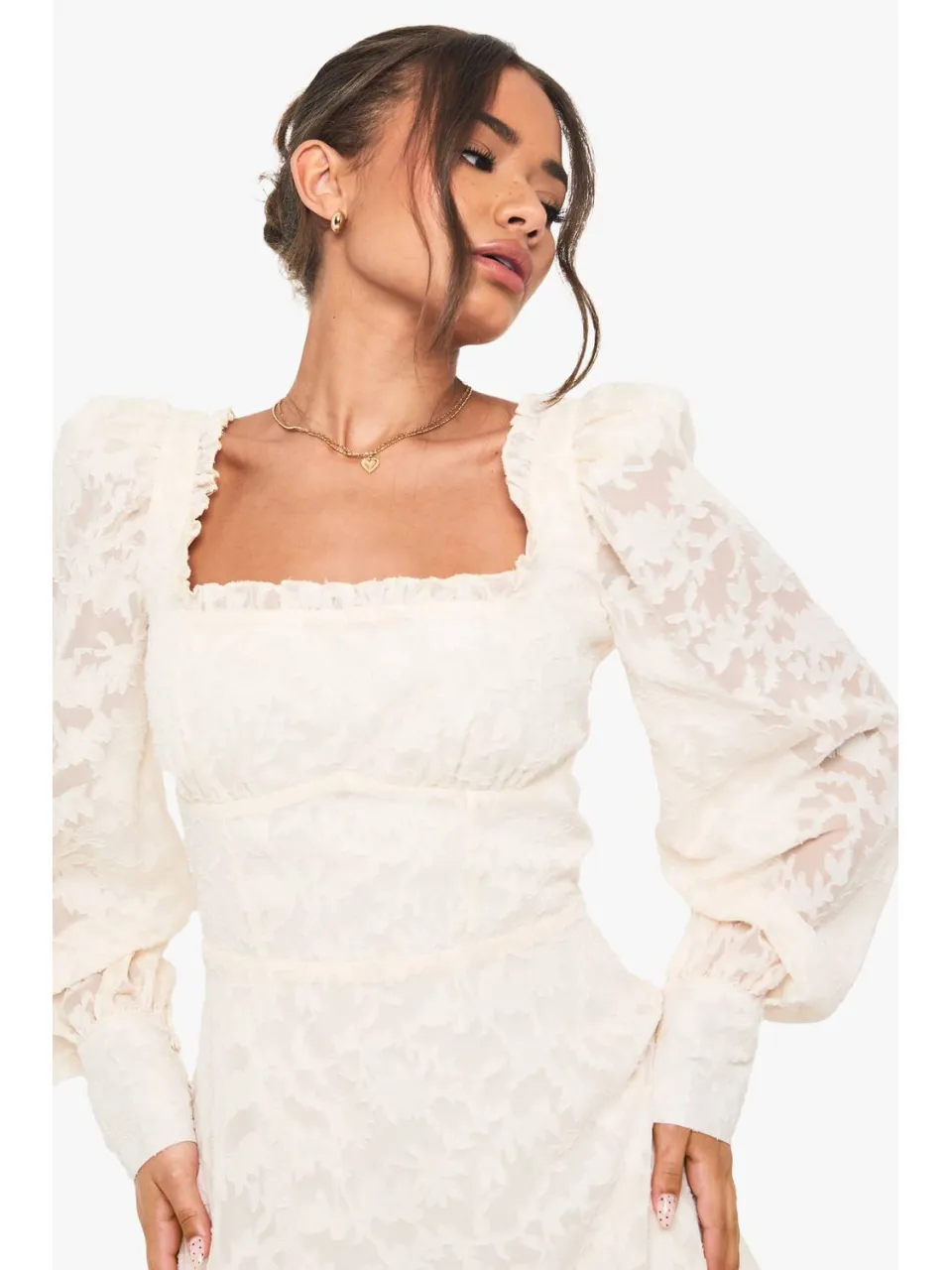 boohoo Dames Textured Corset Milkmaid Mini Jurk crème, foto 4