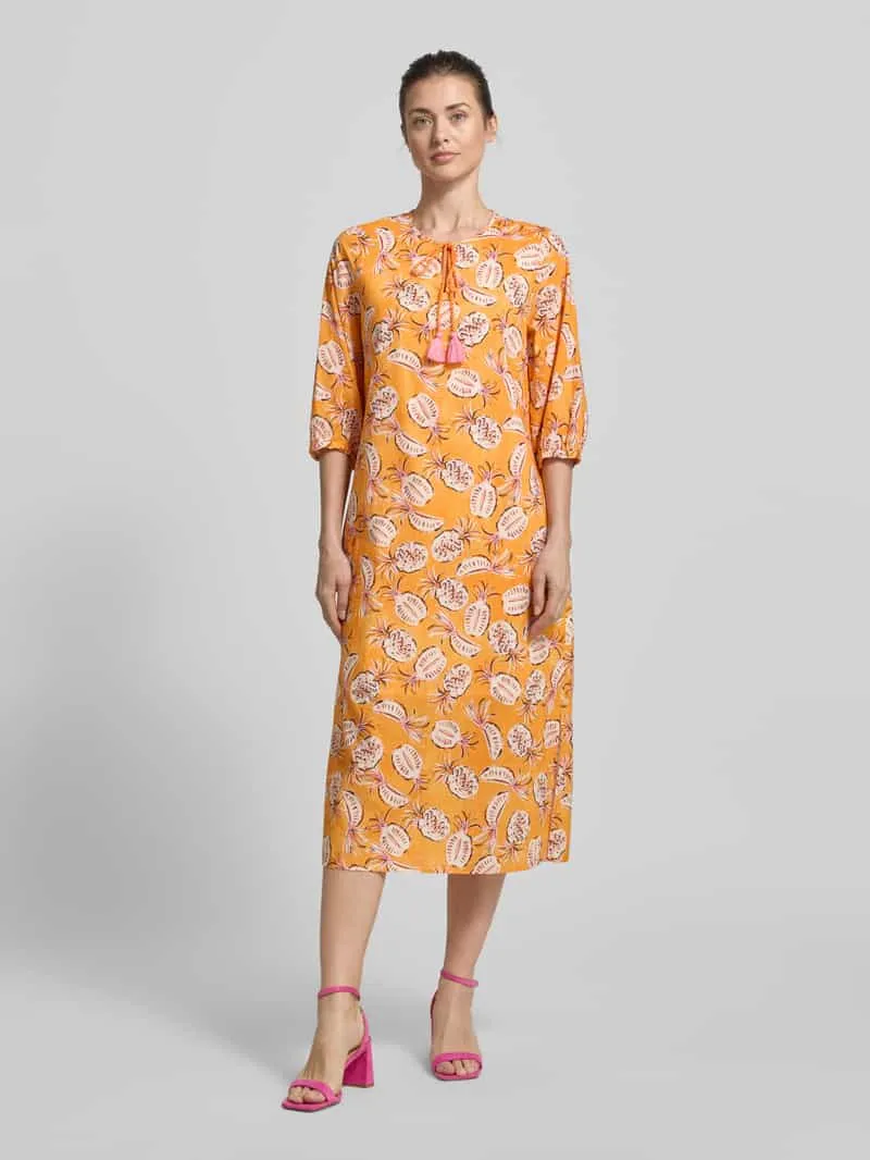 Emily Van den Bergh midi-jurk met druppelvormige hals en 3/4-mouwen Oranje