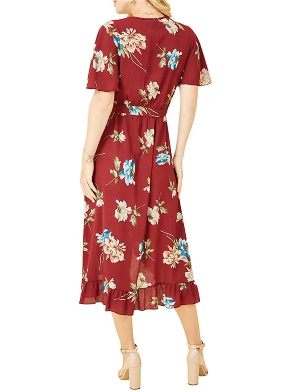 Mela London Dames/Dames Bloemen V Hals Wikkeljurk (Rood)