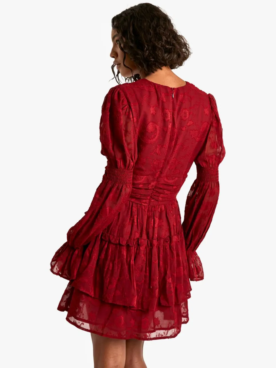 boohoo Dames Lange Paisley Burnout Pofmouw Geruched Skaterjurk rood, foto 2