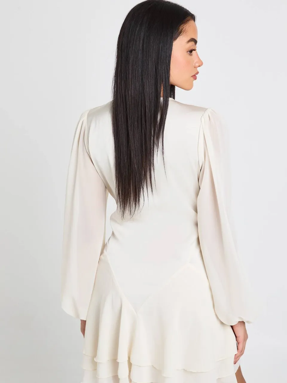 boohoo Dames Chiffon Mix Paneel Smock Jurk ivoor, foto 2