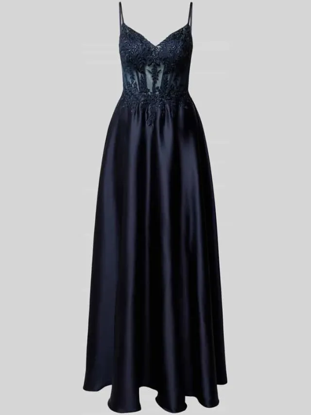LUXUAR FASHION corsetjurk met stitchings en met siersteentjes donkerblauw, foto 2
