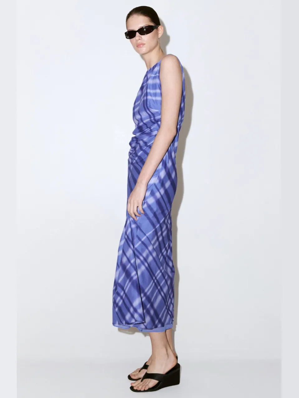 Mango geruite midi jurk - blauw, foto 3