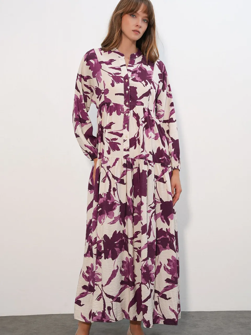 Big Dart Floral Maxi Jurk Met Mandarijnkragen veelkleurig, foto 2