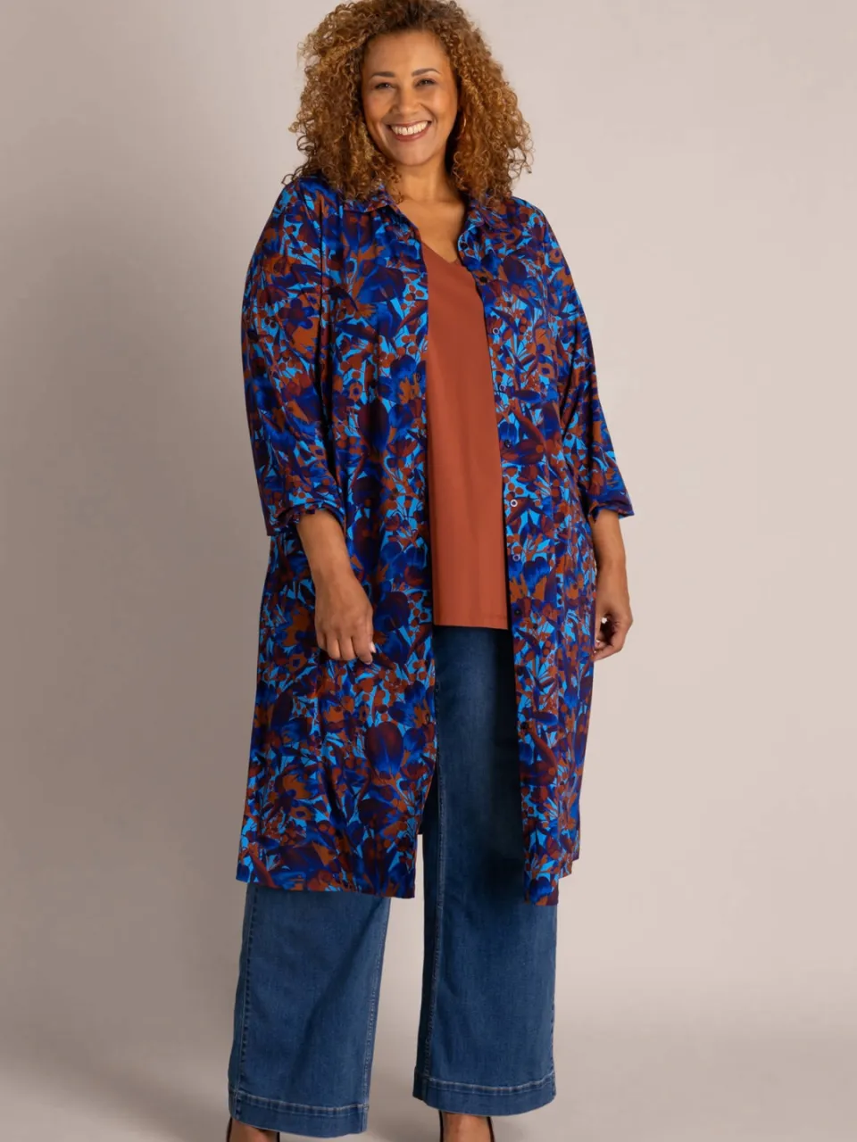Colletta Plus Size blousejurk met print - blauw/oranje